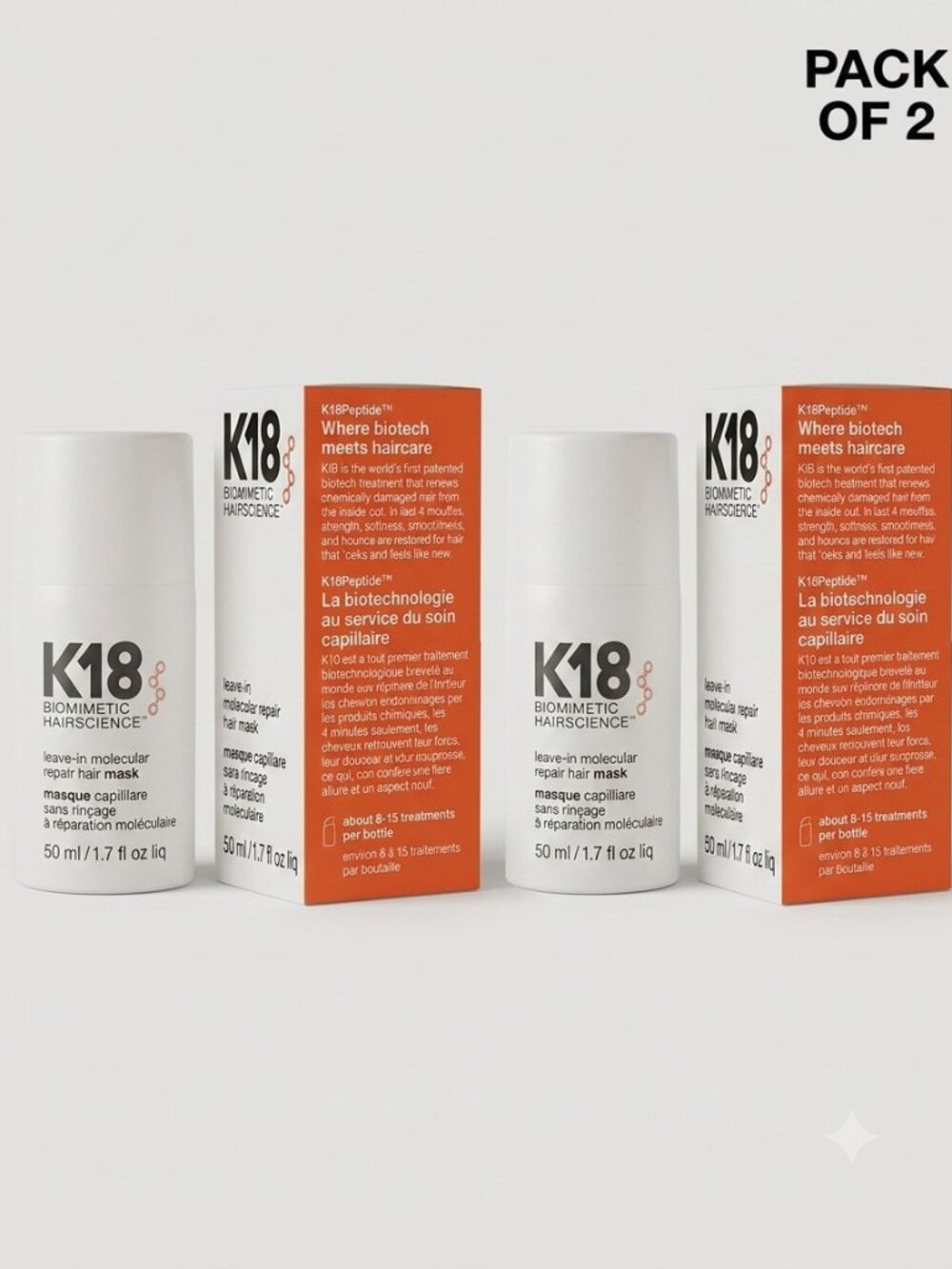 K18 Leave-In Molecular Repair Hair Mask 50ml Set of 2 New Sealed